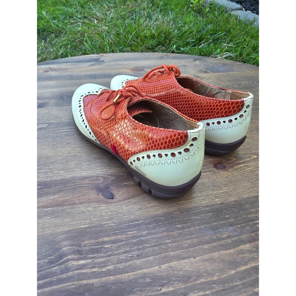 Marc Joseph New York NYC Golf Shoes Orange Snakeskin Leather Wingtip Womens 7.5